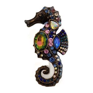 Rhinestone Seahorse Brooch pin 3" Bling Colorful Jewelry Maximalist Fashion Chic
